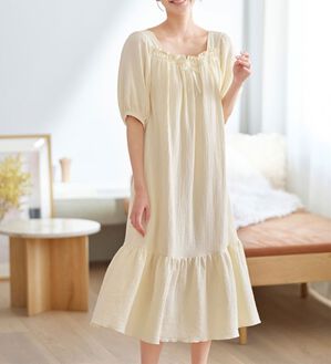 YU'NOW（ユナウ）の「【カップ付】Ｗガーゼの湯上りワンピース（パジャマ・ルームウェア）」｜詳細画像