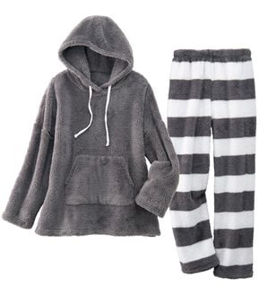 YU'NOW（ユナウ）の「ふんわりモコボアフリースパーカー＆パンツセット（パジャマ・ルームウェア）」｜グレー系その他