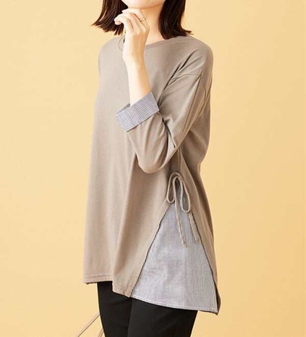 BELLUNA（ベルーナ）の「サイドリボンデザイン異素材切替チュニック（チュニック）」｜詳細画像