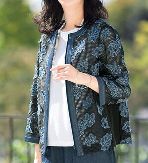 ルフラン（ルフラン）の「花モチーフのデニム使いメッシュジャケット（その他ジャケット）」｜1