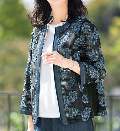 ルフラン（ルフラン）の「花モチーフのデニム使いメッシュジャケット（その他ジャケット）」