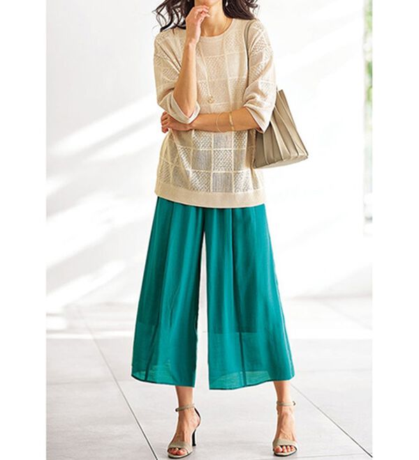 BELLUNA（ベルーナ）の「スクエア柄透かし編ニットプルオーバー（ニット・セーター）」｜詳細画像