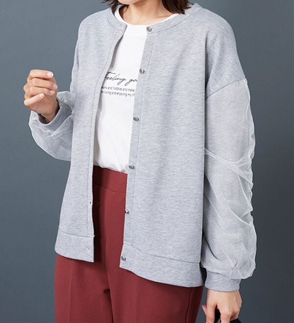 BELLUNA（ベルーナ）の「ラメ調袖チュールデザインカーディガン（その他カーディガン）」｜詳細画像