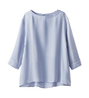 BELLUNA（ベルーナ）の「リップル素材切替デザインブラウス（ブラウス）」｜ブルー系