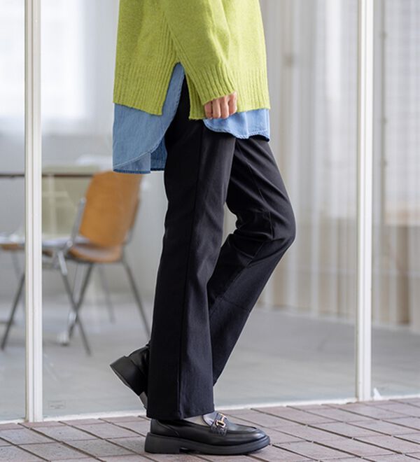 BELLUNA（ベルーナ）の「【選べる裏起毛】静電気防止！ヘリンボーンブーツカットパンツ（フルレングスパンツ）」｜詳細画像