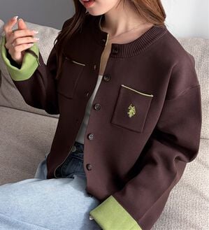 RANAN（ラナン）の「＜U.S.POLO ASSN.＞Ｗフェイスバイカラーカーディガン（ニットカーディガン）」｜ブラウン系