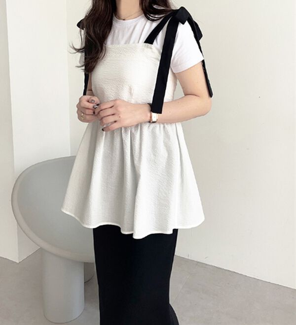 GeeRA（ジーラ）の「バイカラーぽこぽこリボンビスチェ（ブラウス）」｜詳細画像