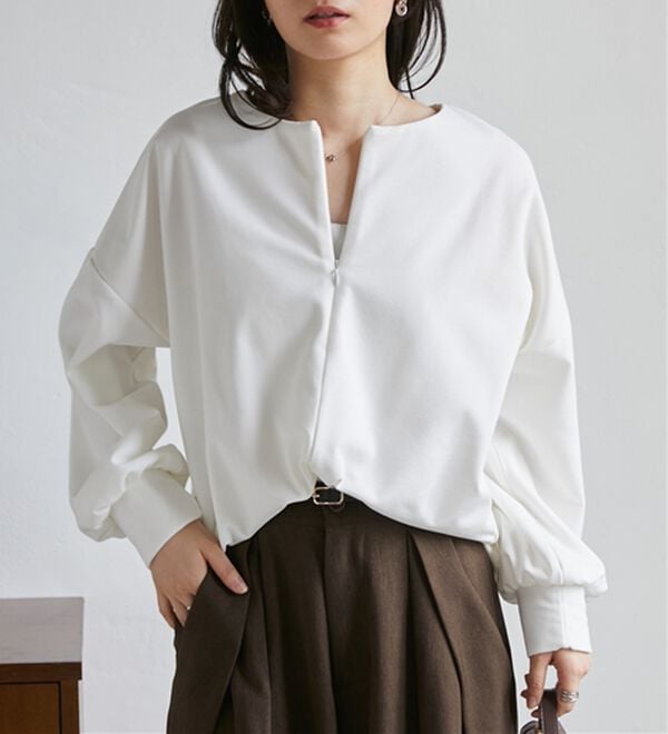 RANAN（ラナン）の「裏起毛ハーフジップコクーン長袖チュニック（カットソー）」｜詳細画像