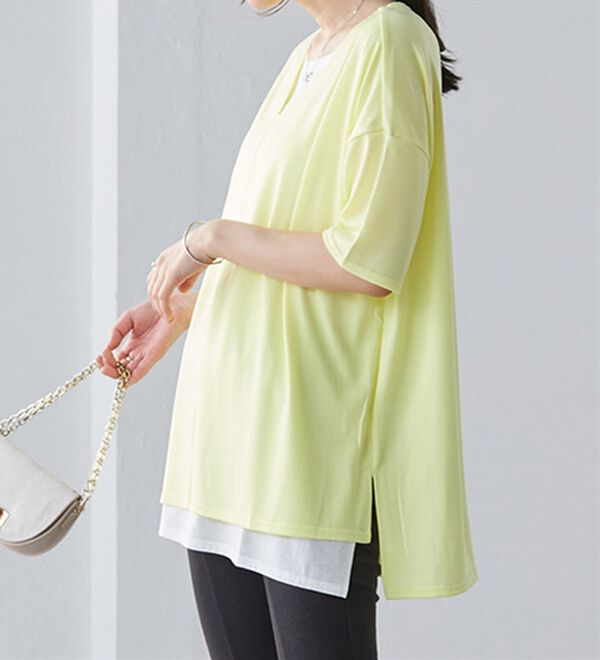 RANAN（ラナン）の「レイヤード風ニットソー半袖チュニック（チュニック）」｜詳細画像