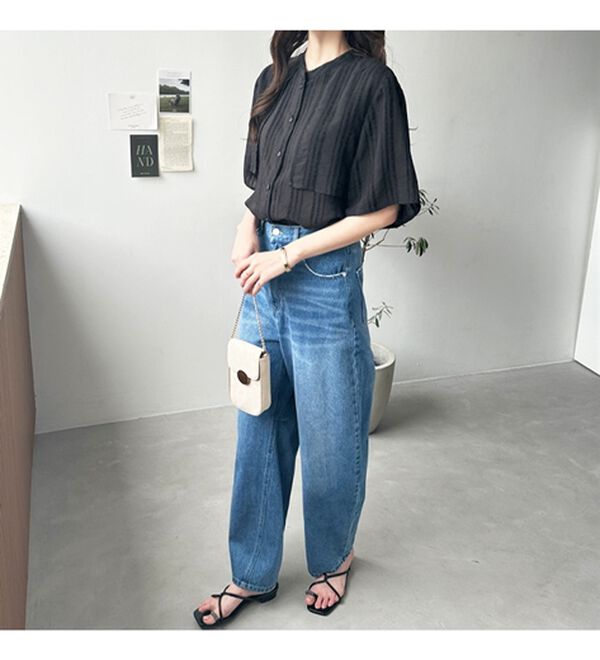 GeeRA（ジーラ）の「バンドカラーシアーストライプシャツ（シャツ）」｜詳細画像