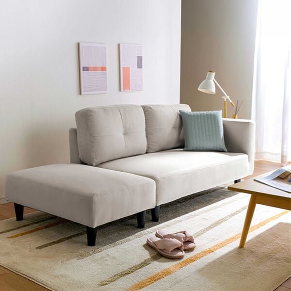 iellio（イエリオ）の「オットマン付カジュアルカウチソファ＜ソファベッド・ソファーベッド・２人掛け・３人掛け・カウチソファー・ローソファ＞（ソファ）」｜詳細画像