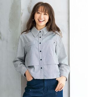 BELLUNA（ベルーナ）の「スカートやワイドパンツに合わせる重ねデザインシャツブラウス（シャツ）」｜ストライプ