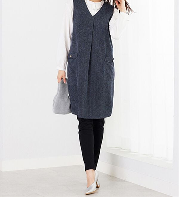 BELLUNA（ベルーナ）の「ツイード調タック使いジャンパースカート（チュニックワンピース）」｜詳細画像