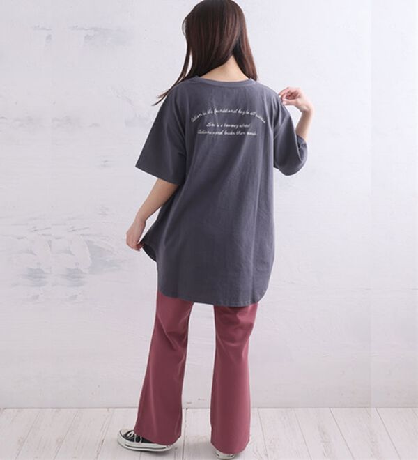 A HAPPY MARILYN（アハッピーマリリン）の「【Ｍ～８Ｌ】綿１００％！楽ちん裾ラウンド涼やかチュニック丈Ｔシャツ（Tシャツ）」｜詳細画像