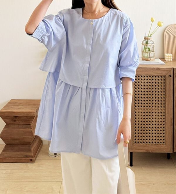 GeeRA（ジーラ）の「【華奢見え】羽織にもなる！ペプラムシャツチュニック（チュニック）」｜詳細画像