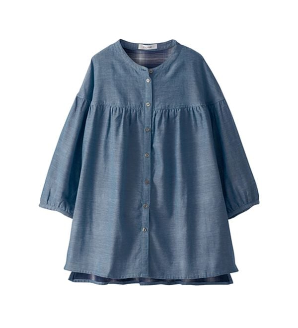 BELLUNA（ベルーナ）の「ダブルガーゼ素材切替デザインブラウス（ブラウス）」｜デニム調