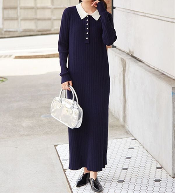 RANAN（ラナン）の「ポロカラーリブニットワンピース（ロングワンピース）」｜詳細画像