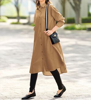 BELLUNA（ベルーナ）の「麻調シャツワンピース＆レギンスセット（アンサンブル）」｜詳細画像