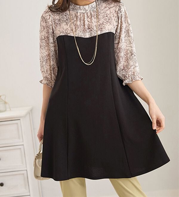 BELLUNA（ベルーナ）の「バックリボン使いプリント切替チュニック（その他ワンピース）」｜詳細画像