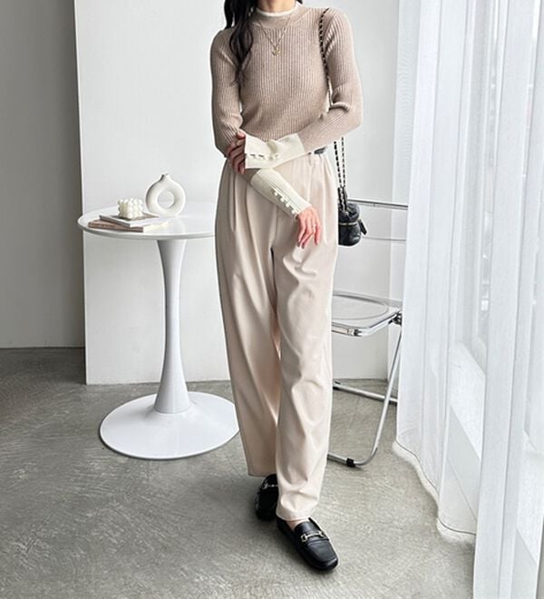 GeeRA（ジーラ）の「配色デザインくるみボタン付リブニット（ニット・セーター）」｜詳細画像