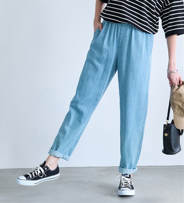 BELLUNA（ベルーナ）の「綿麻デニムすっきり見えゆるパンツ（フルレングスパンツ）」｜詳細画像