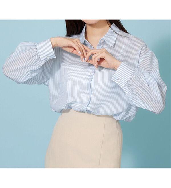 BELLUNA（ベルーナ）の「シアーストライプ素材ベーシックシャツ（シャツ）」｜詳細画像