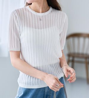 RANAN（ラナン）の「5分袖シアーラメリブニット（ニット・セーター）」｜詳細画像