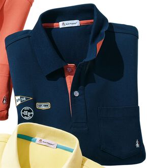 「＜ハッシュパピー＞ワッペン付配色ポロシャツ（メンズポロシャツ）」｜ネイビー