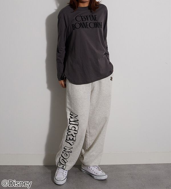 BELLUNA（ベルーナ）の「＜Ｄｉｓｎｅｙ＞【ミッキー】ロゴプリント裏起毛スウェットパンツ（ワイドパンツ・ガウチョ）」｜詳細画像