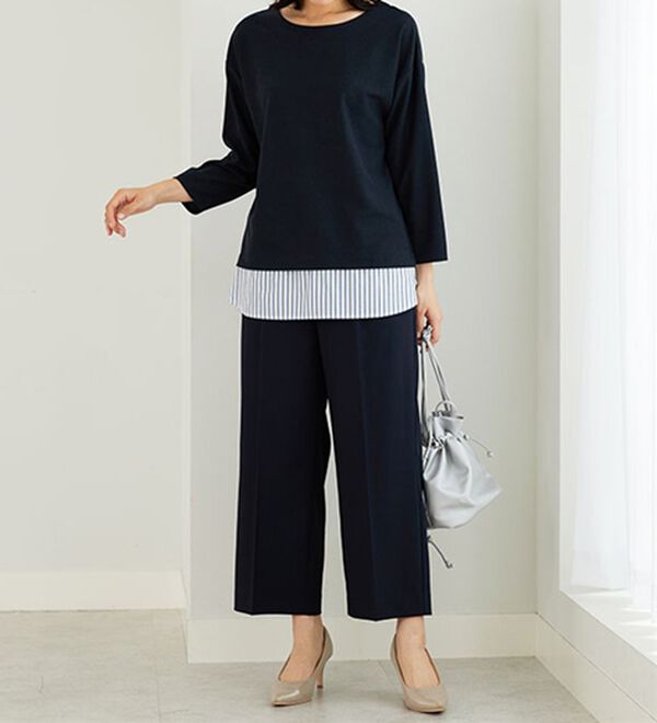 BELLUNA（ベルーナ）の「サラリ美脚見え！タック使いワイドパンツ（ワイドパンツ・ガウチョ）」｜詳細画像