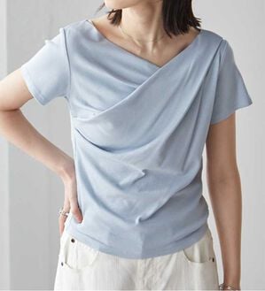 RANAN（ラナン）の「【ひんやり／着映え】上品ドレープリブＴシャツ（カットソー）」｜ブルー
