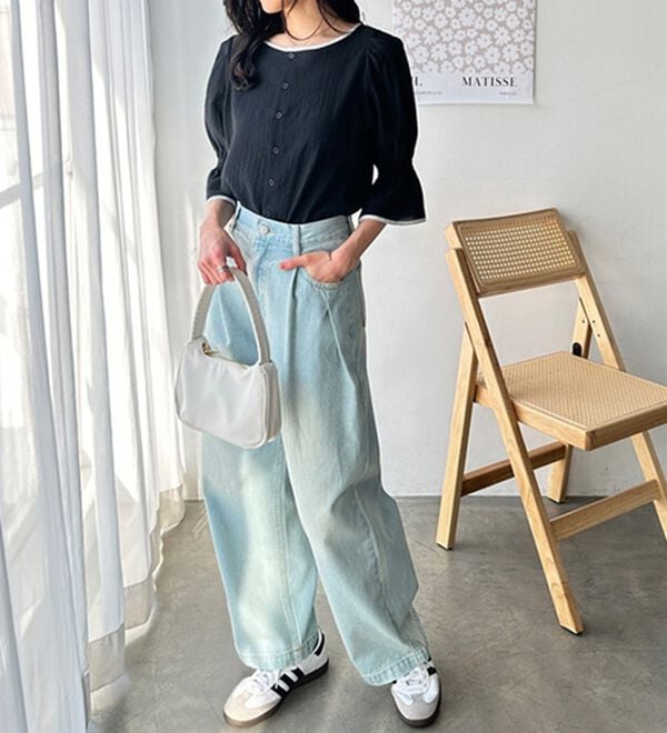 GeeRA（ジーラ）の「前後２ＷＡＹ配色パイピング５分袖ブラウス（ブラウス）」｜詳細画像