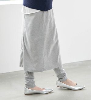 RANAN（ラナン）の「レイヤードニットソースカートパンツ（フルレングスパンツ）」｜ライトグレー