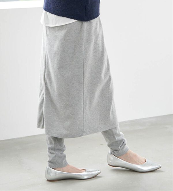 RANAN（ラナン）の「レイヤードニットソースカートパンツ（フルレングスパンツ）」｜ライトグレー