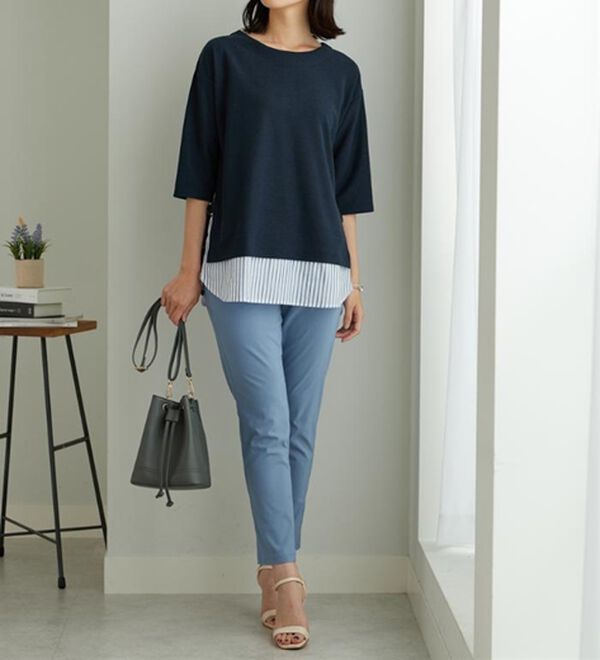 BELLUNA（ベルーナ）の「ラメストライプシャツフェイクチュニック（チュニック）」｜詳細画像