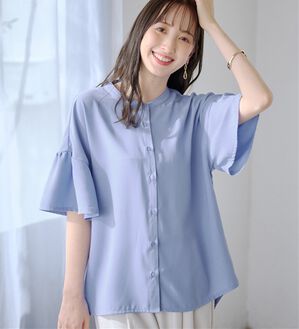 alotta（アロッタ）の「バンドカラーフレアー袖ブラウス（ブラウス）」｜ブルー