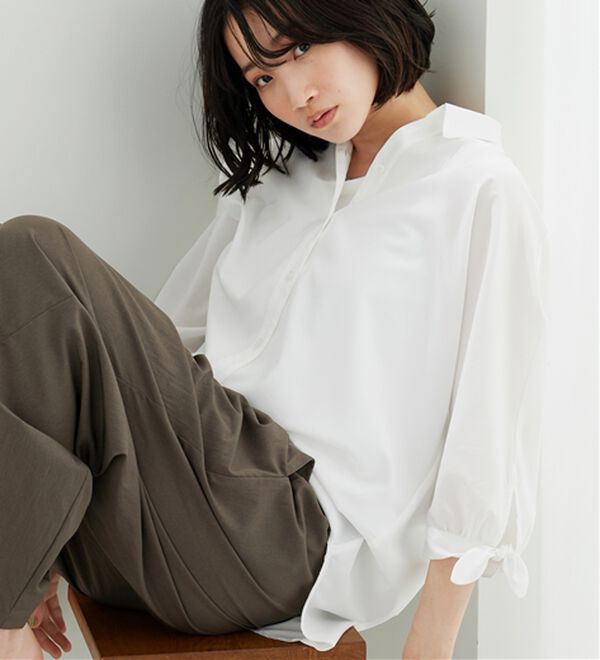 BELLUNA（ベルーナ）の「【吸水速乾】イージーケア！袖リボンシャツチュニック（チュニック）」｜詳細画像