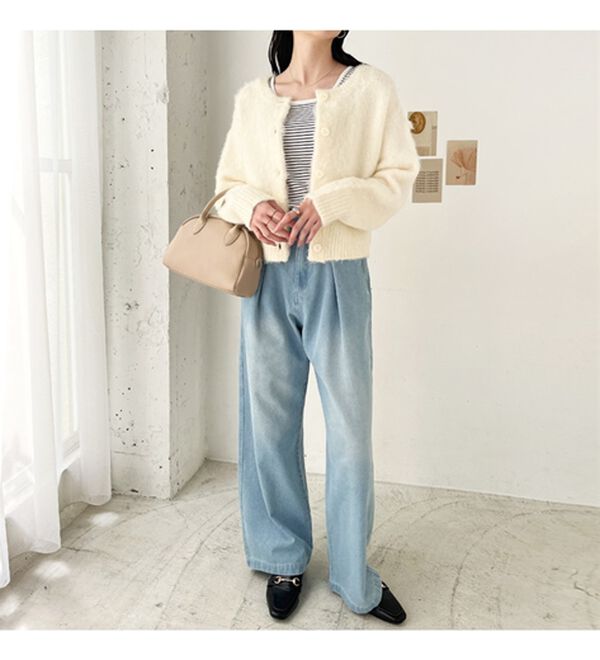 GeeRA（ジーラ）の「前後２ｗａｙクルーネックシャギーショートカーディガン（ニットカーディガン）」｜詳細画像