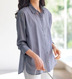 BELLUNA（ベルーナ）の「大人のシアー感！綿１００％楊柳素材シャツ（シャツ）」｜ブルーグレー