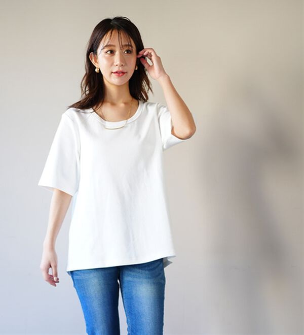 A HAPPY MARILYN（アハッピーマリリン）の「【Ｍ～８Ｌ／選べるシルエット・袖丈】綿混ベーシックＴシャツ（Tシャツ）」｜詳細画像