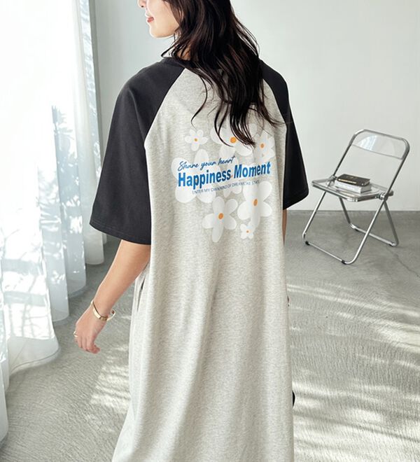 GeeRA（ジーラ）の「ラグラン配色プリントＴシャツワンピース（カットソーワンピース）」｜詳細画像