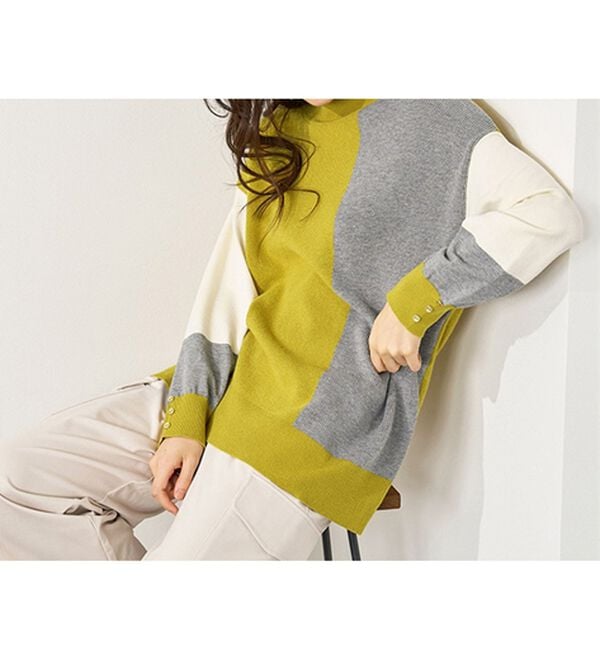 BELLUNA（ベルーナ）の「編地切替ブロッキングニットプルオーバー（ニット・セーター）」｜詳細画像