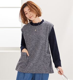 BELLUNA（ベルーナ）の「【2点セット】ブークレ素材ポケットデザインアンサンブル（アンサンブル）」｜ネイビー&times;ネイビー