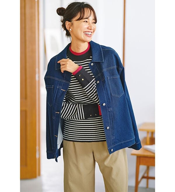 BELLUNA（ベルーナ）の「衿＆袖配色リブニットプルオーバー（ニット・セーター）」｜詳細画像