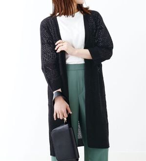 BELLUNA（ベルーナ）の「透かし編ニットロングカーディガン（ニットカーディガン）」｜黒