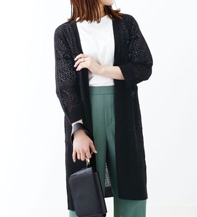 BELLUNA（ベルーナ）の「透かし編ニットロングカーディガン（ニットカーディガン）」