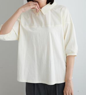 BELLUNA（ベルーナ）の「衿付き異素材切替プルオーバー（カットソー）」｜アイボリー