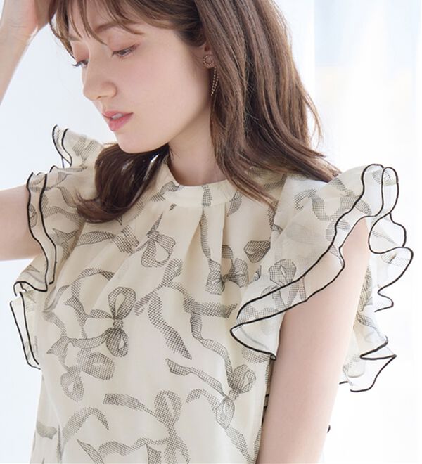 alotta（アロッタ）の「リボン柄フリル袖ブラウス（ブラウス）」｜詳細画像