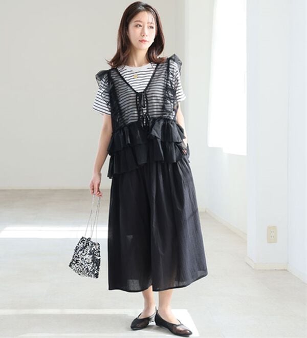 A HAPPY MARILYN（アハッピーマリリン）の「【Ｌ～６Ｌ】【２丈展開】【風通るプレミアム】綿・楊柳、ギャザーフレアスカンツ。（ワイドパンツ・ガウチョ）」｜詳細画像