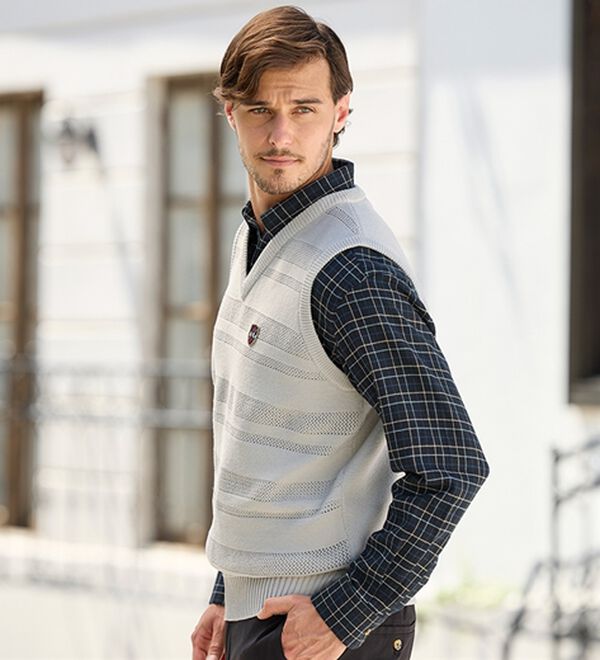 「【３色組】＜ダンロップ・リファインド＞さらっと軽量メッシュニットベスト（メンズニット・セーター）」｜詳細画像